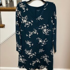 Garnet Hill Teal Dress with Floral Accents